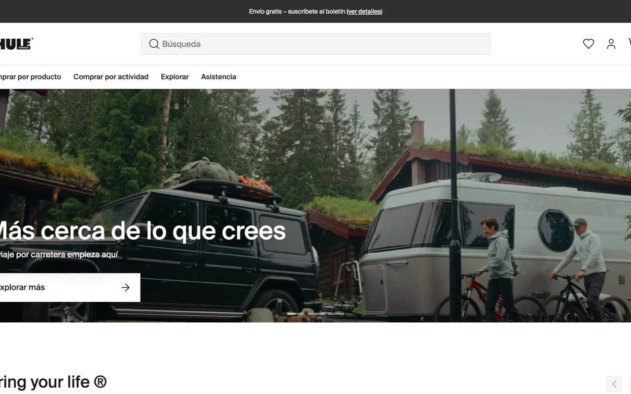 Captura de pantalla de la home de Thule
