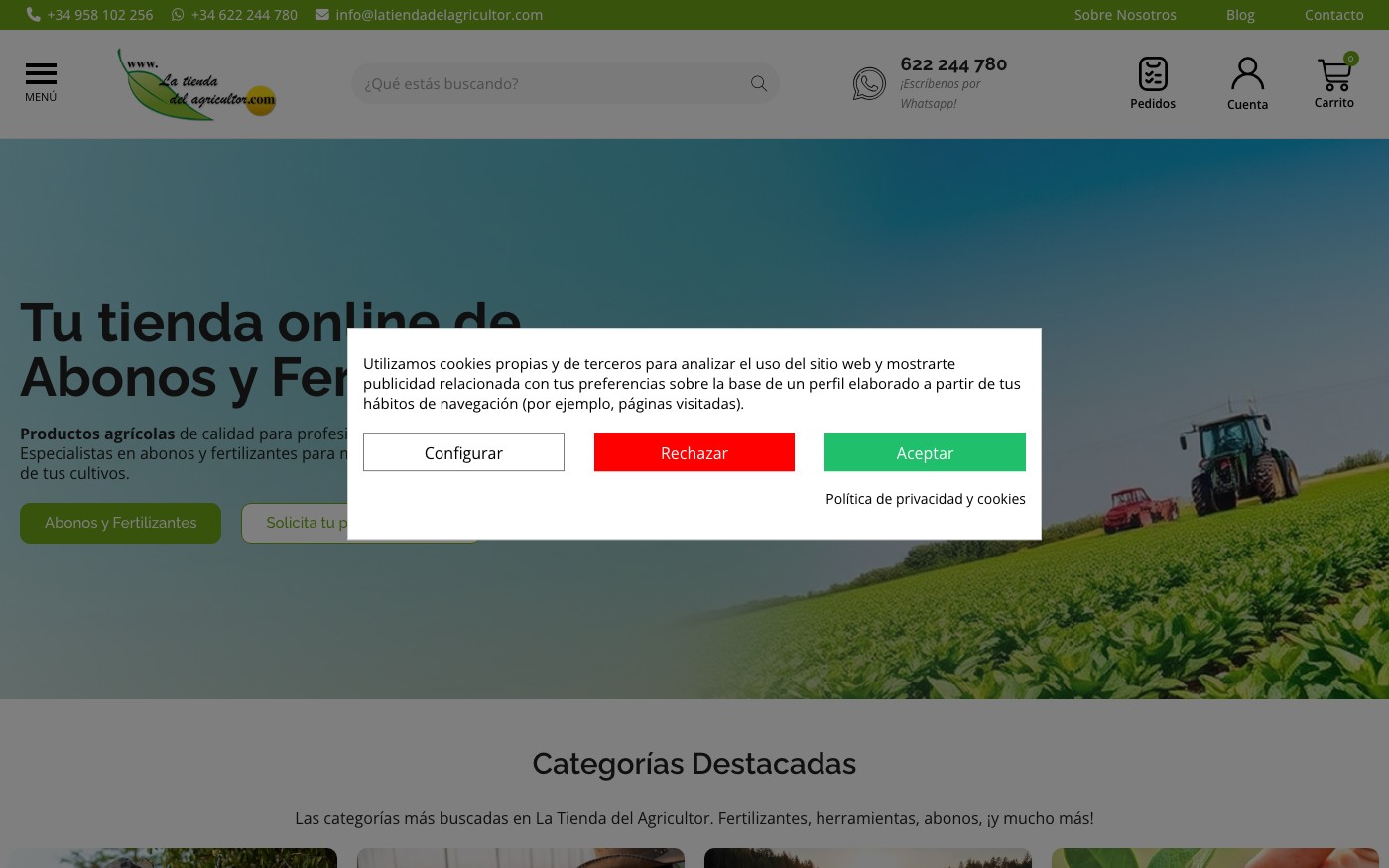 Captura de pantalla de la home de Tienda del Agricultor