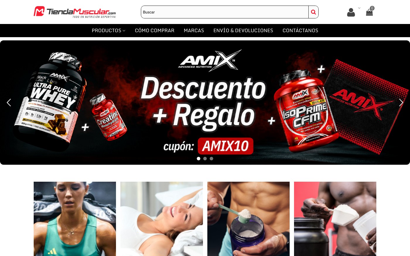 Captura de pantalla de la home de Tienda Muscular