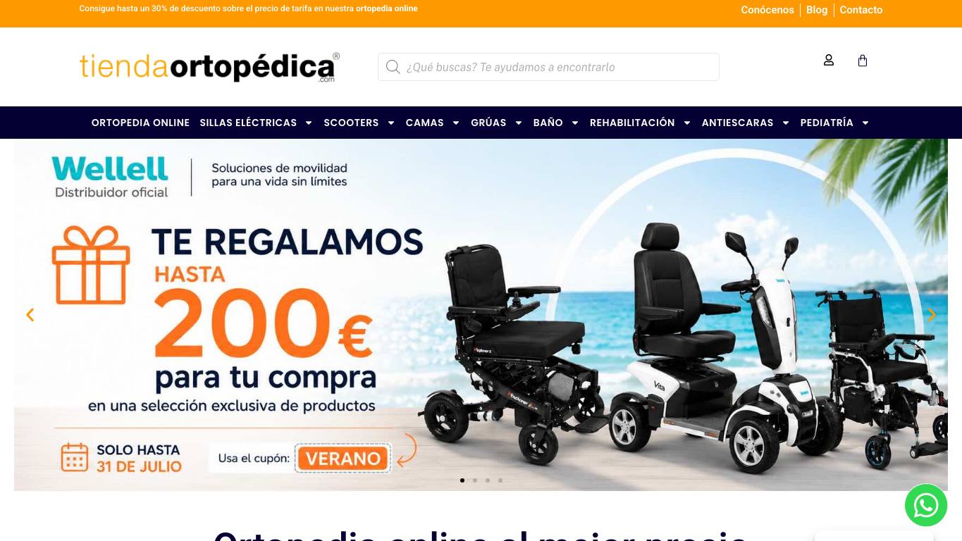 Captura de pantalla de la home de Tienda Ortopédica