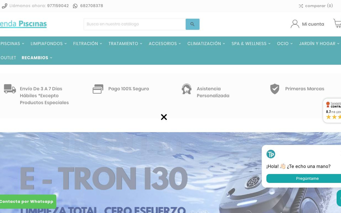 Captura limpia de la home oficial de Tienda Piscinas