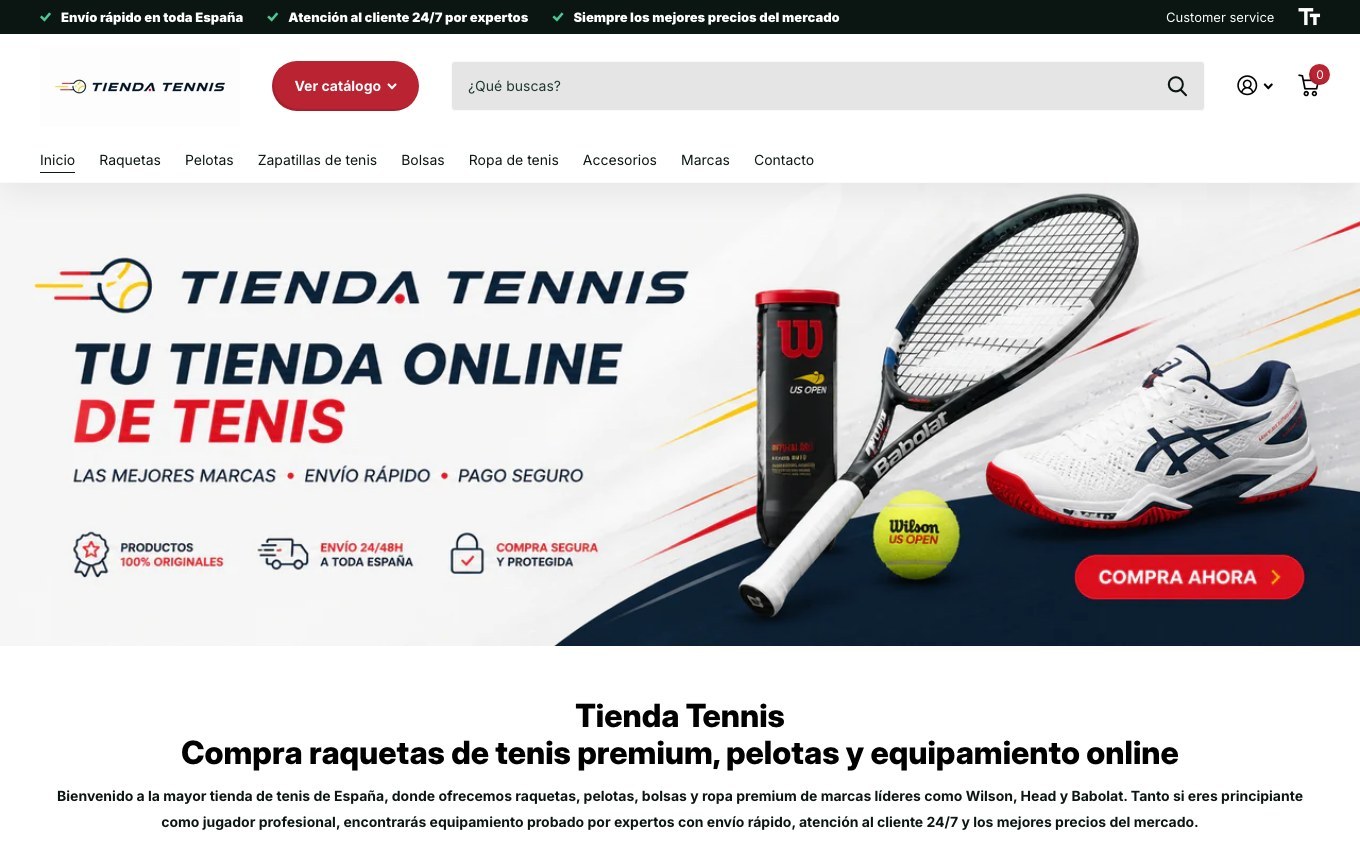 Captura de pantalla de la home de Tienda Tenis