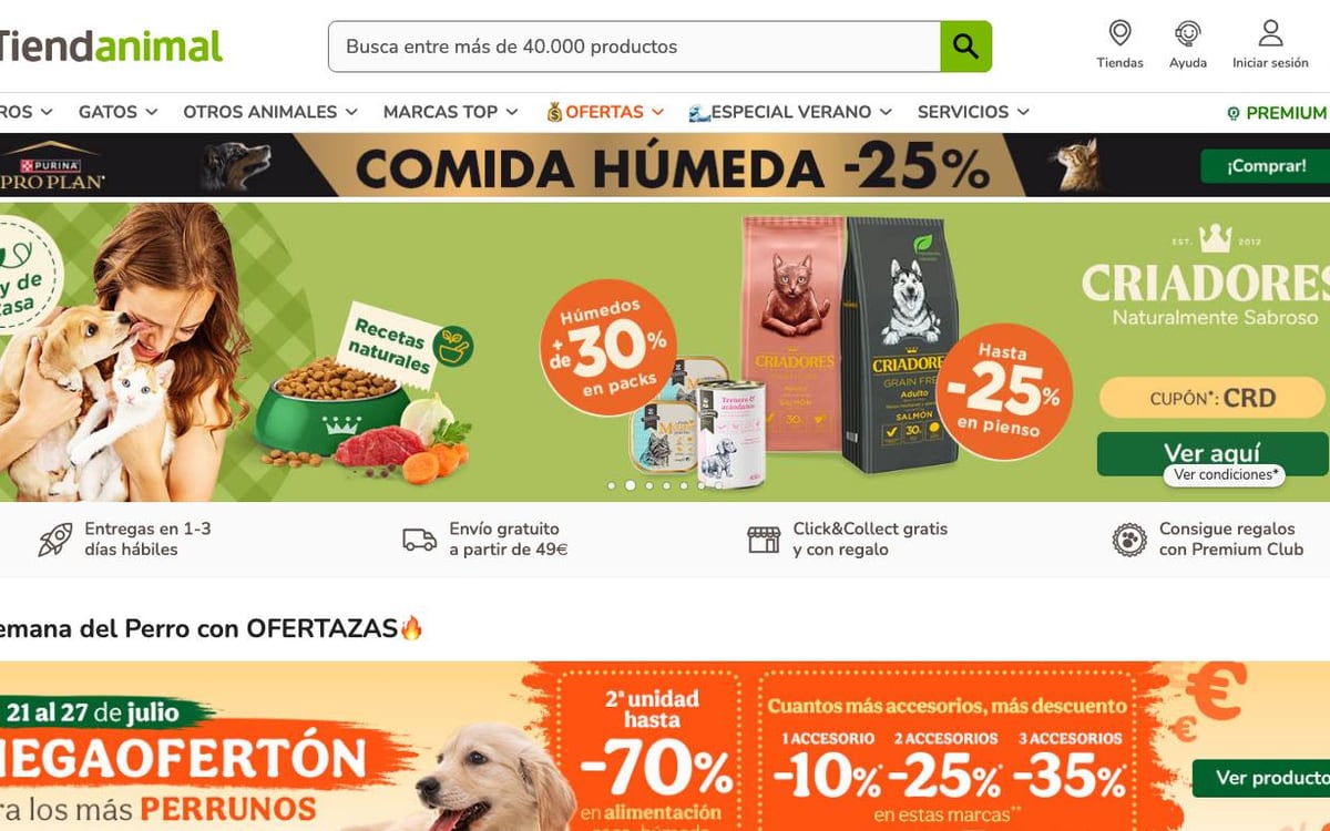 Captura limpia de la home oficial de Tiendanimal