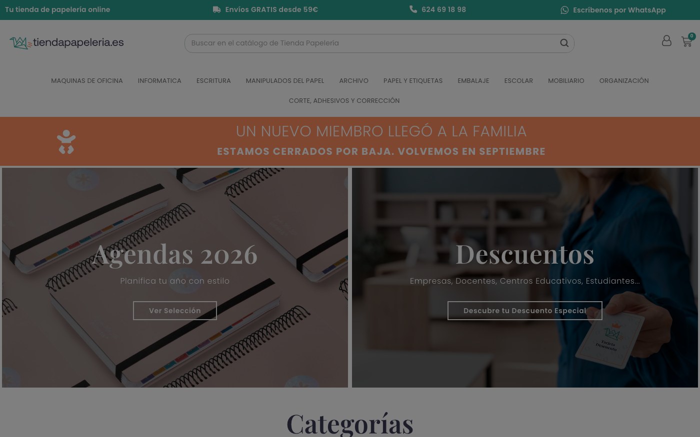 Captura limpia de la home oficial de Tienda Papelería