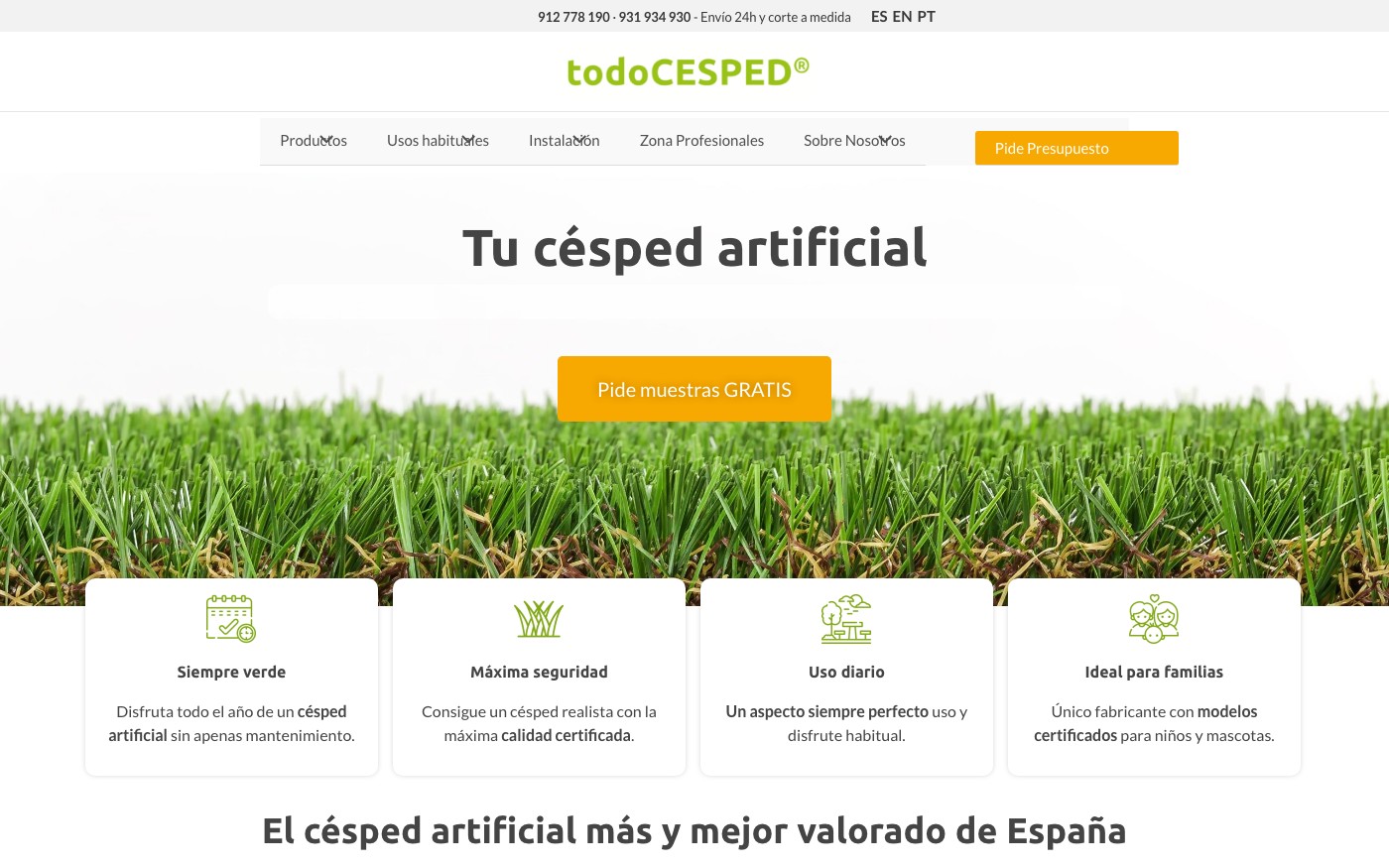 Captura limpia de la home oficial de TodoCesped