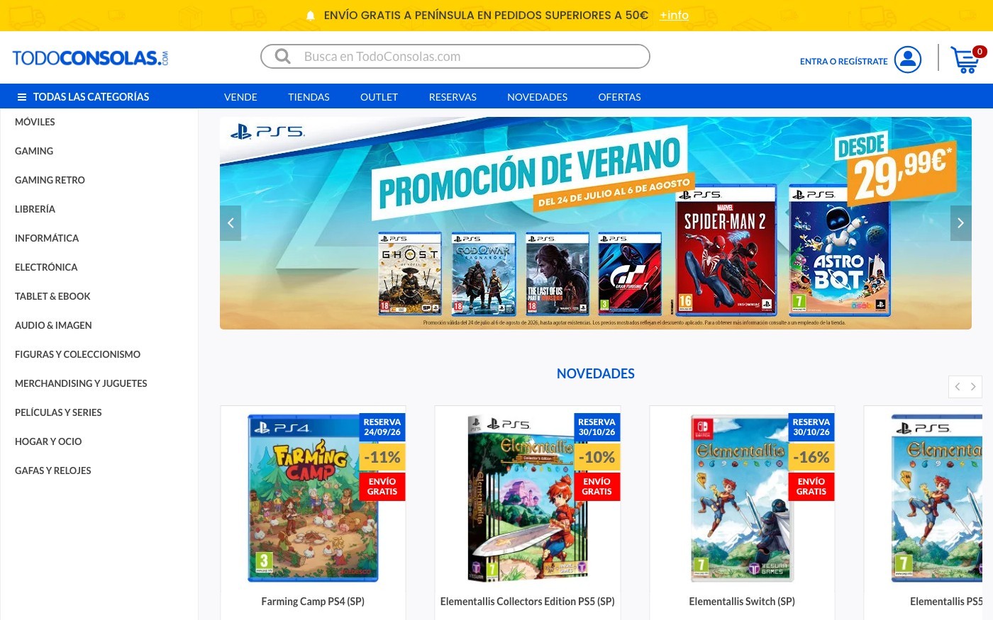 Captura limpia de la home oficial de Todoconsolas