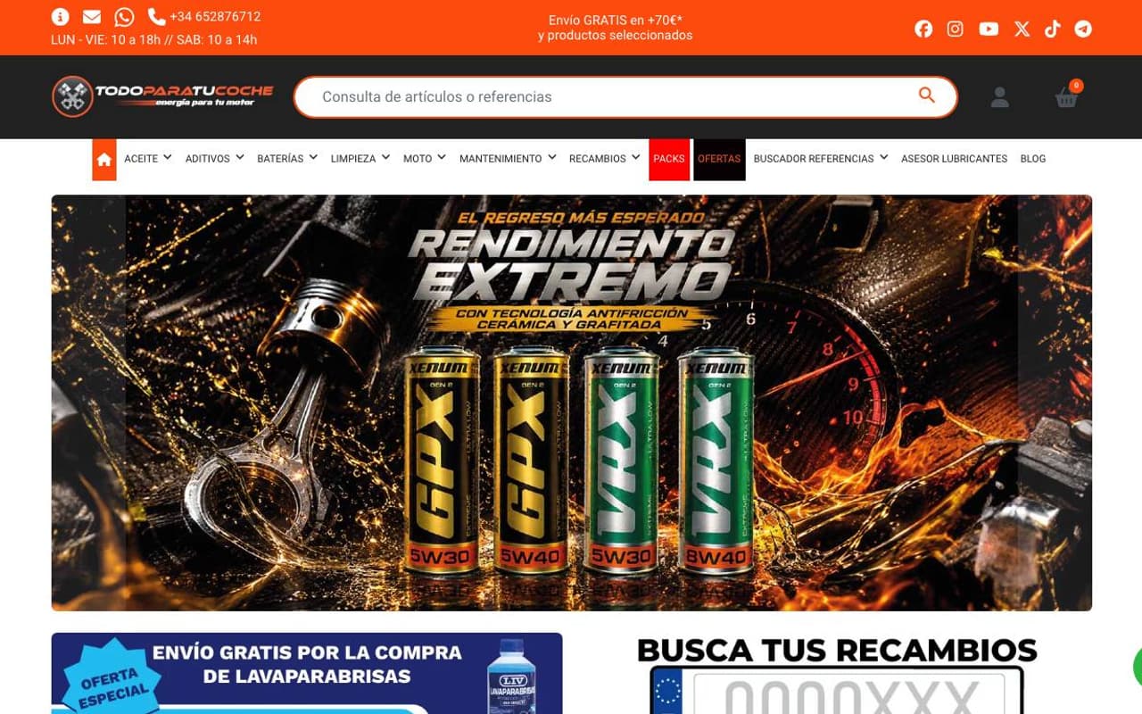 Captura de pantalla de la home de TodoParaTuCoche