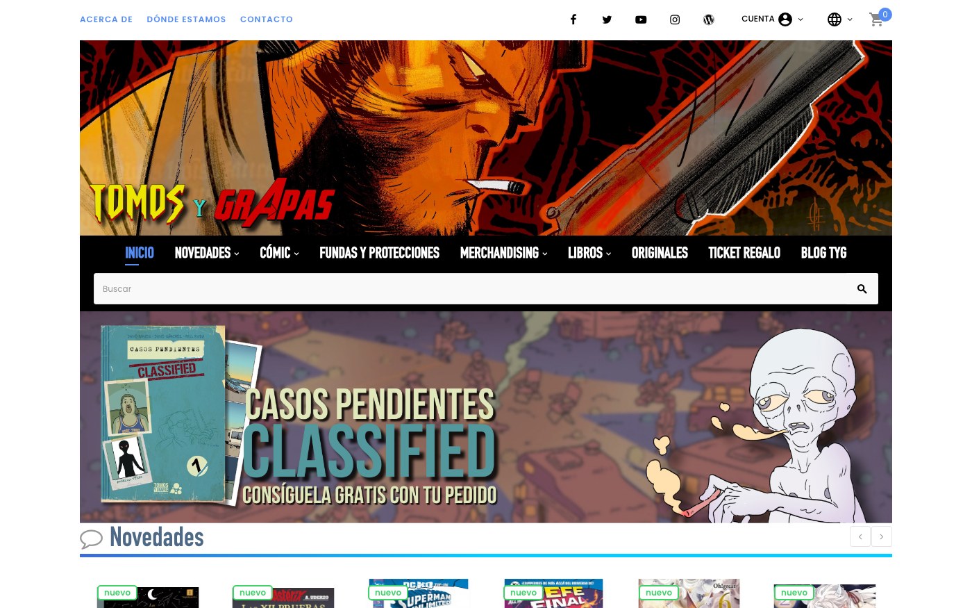 Captura de pantalla de la home de Tomos y Grapas