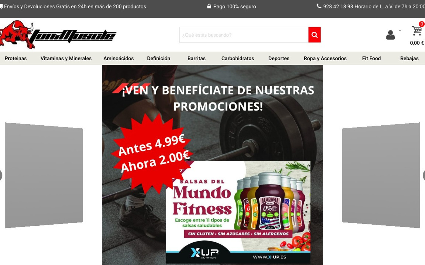 Captura de pantalla de la home de Toni Muscle Shop