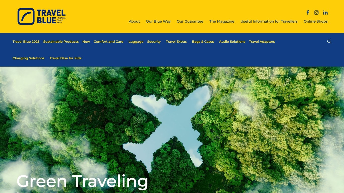 Captura limpia de la home oficial de Travel Blue