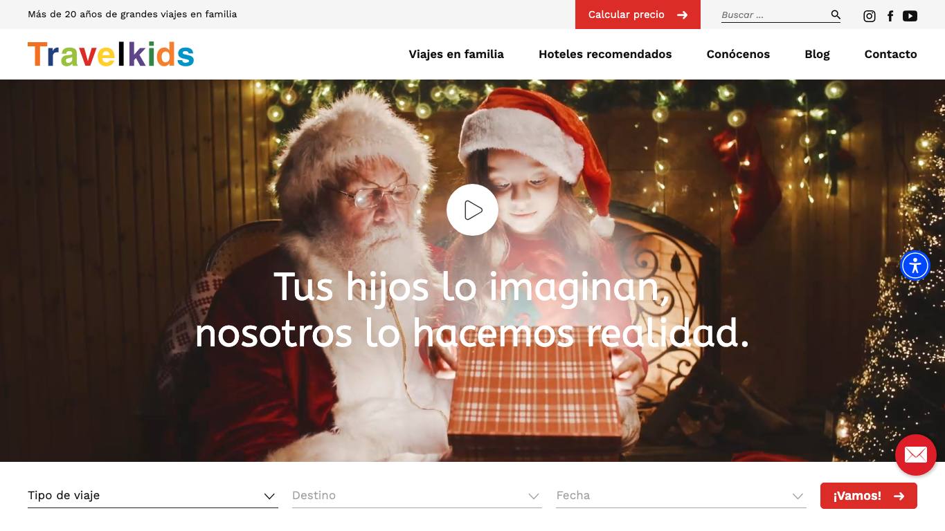 Captura de pantalla de la home de Travelkids