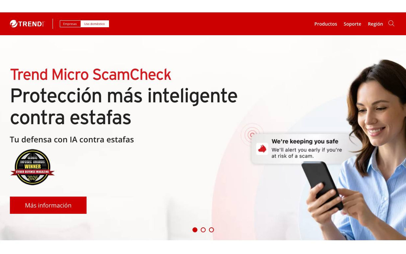 Captura limpia de la home oficial de Trend Micro