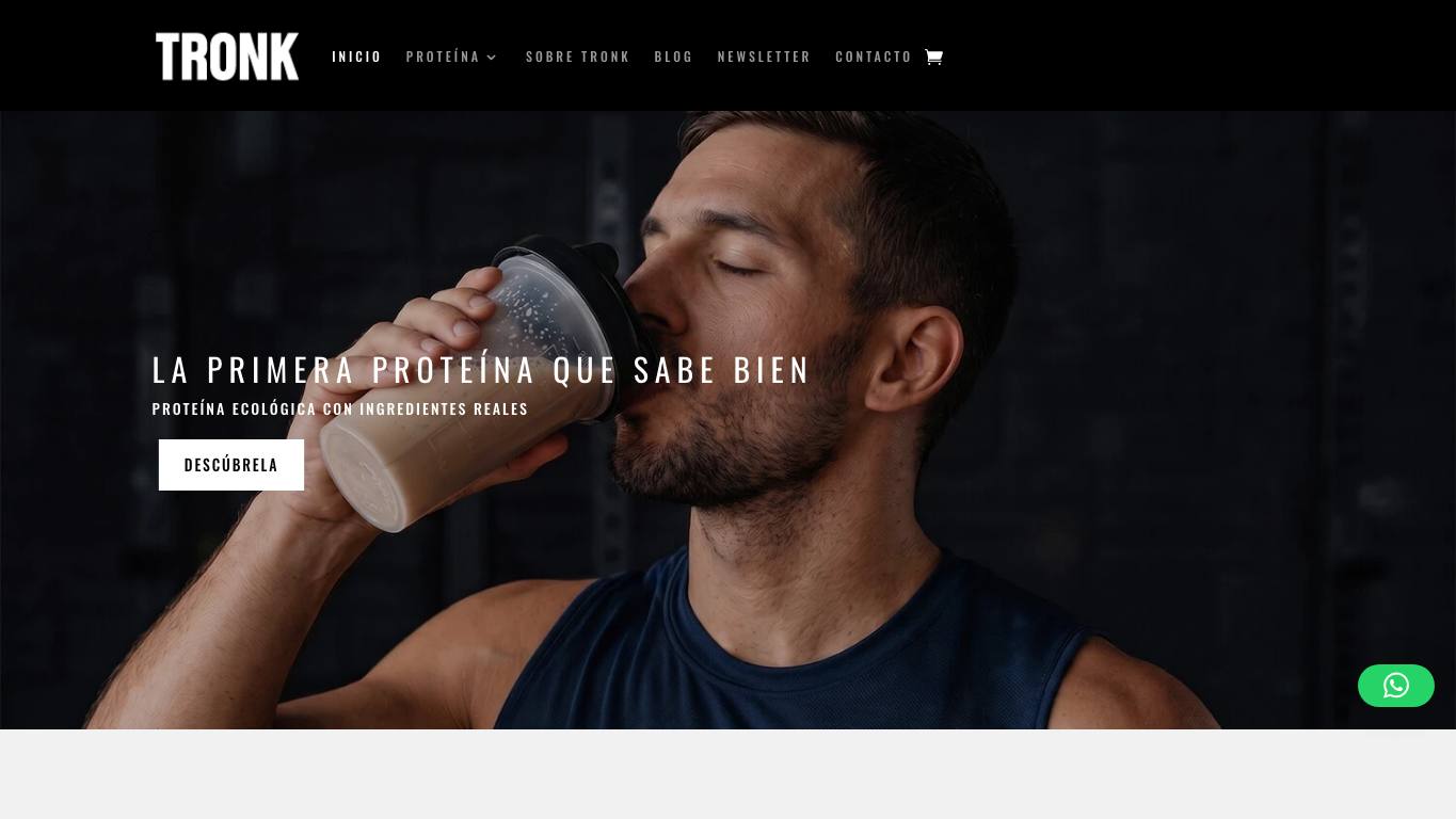 Captura de pantalla de la home de Tronk Protein