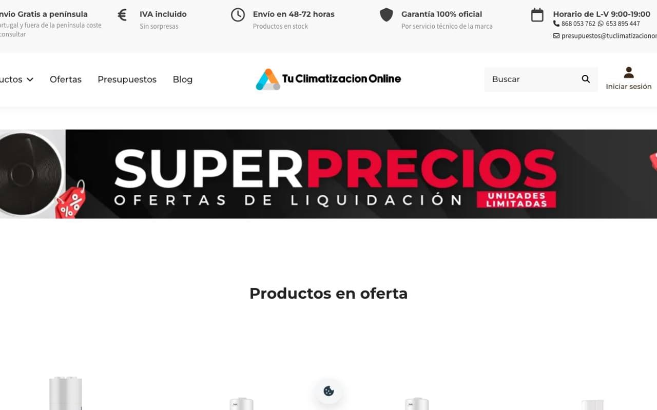 Captura limpia de la home oficial de Tu Climatización Online