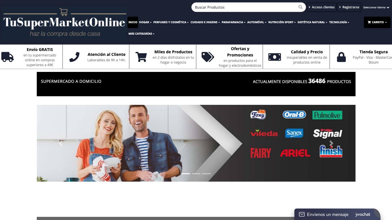Captura limpia de la home de Tu Supermarket Online