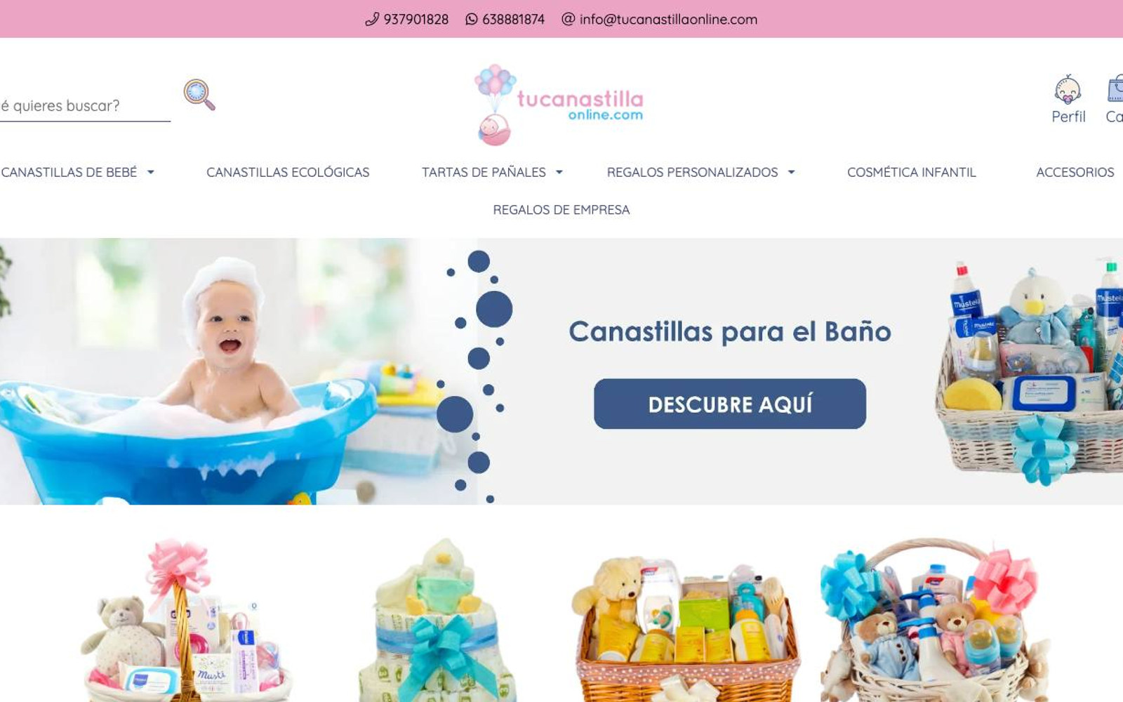 Captura de pantalla de la home de TuCanastillaOnline