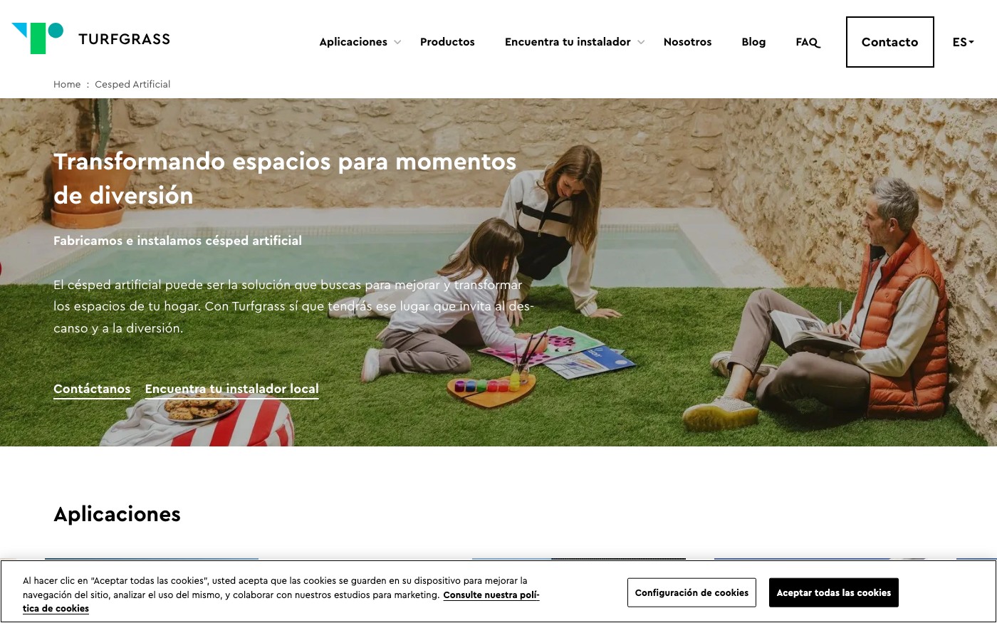 Captura limpia de la home oficial de Turfgrass