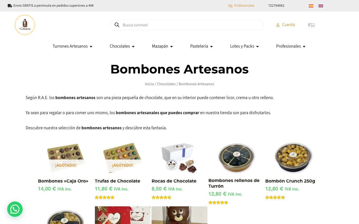 Captura de pantalla de la home de Turrones La Colmena