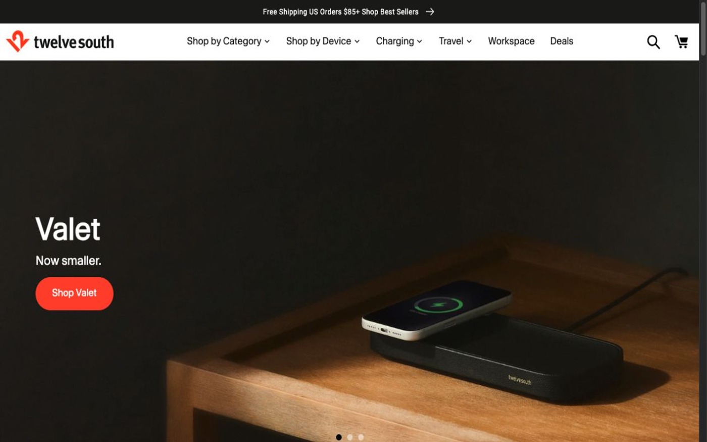 Captura limpia de la home oficial de Twelve South