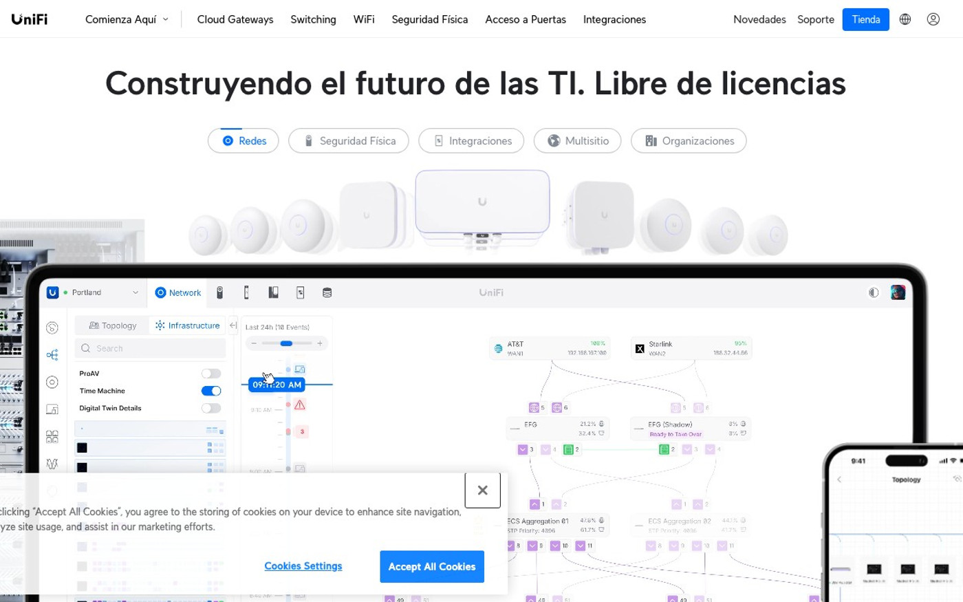 Captura de pantalla de la home de Ubiquiti