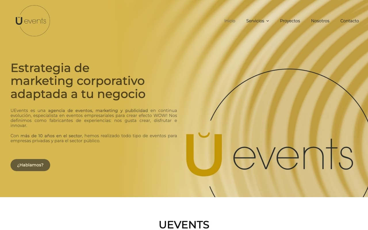 Captura de pantalla de la home de Uevents