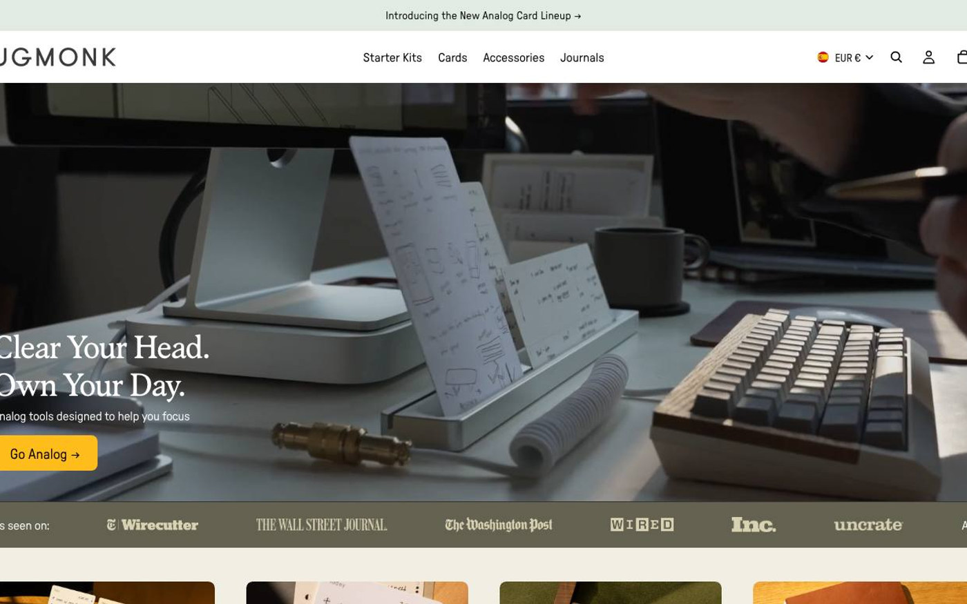 Captura de pantalla de la home de Ugmonk
