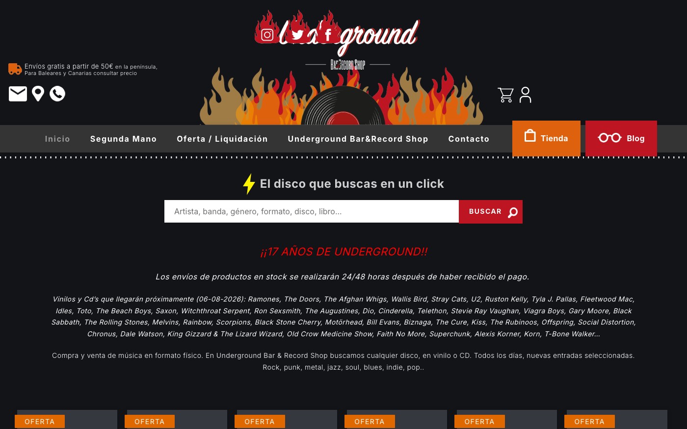 Captura limpia de la home oficial de Underground Record Shop