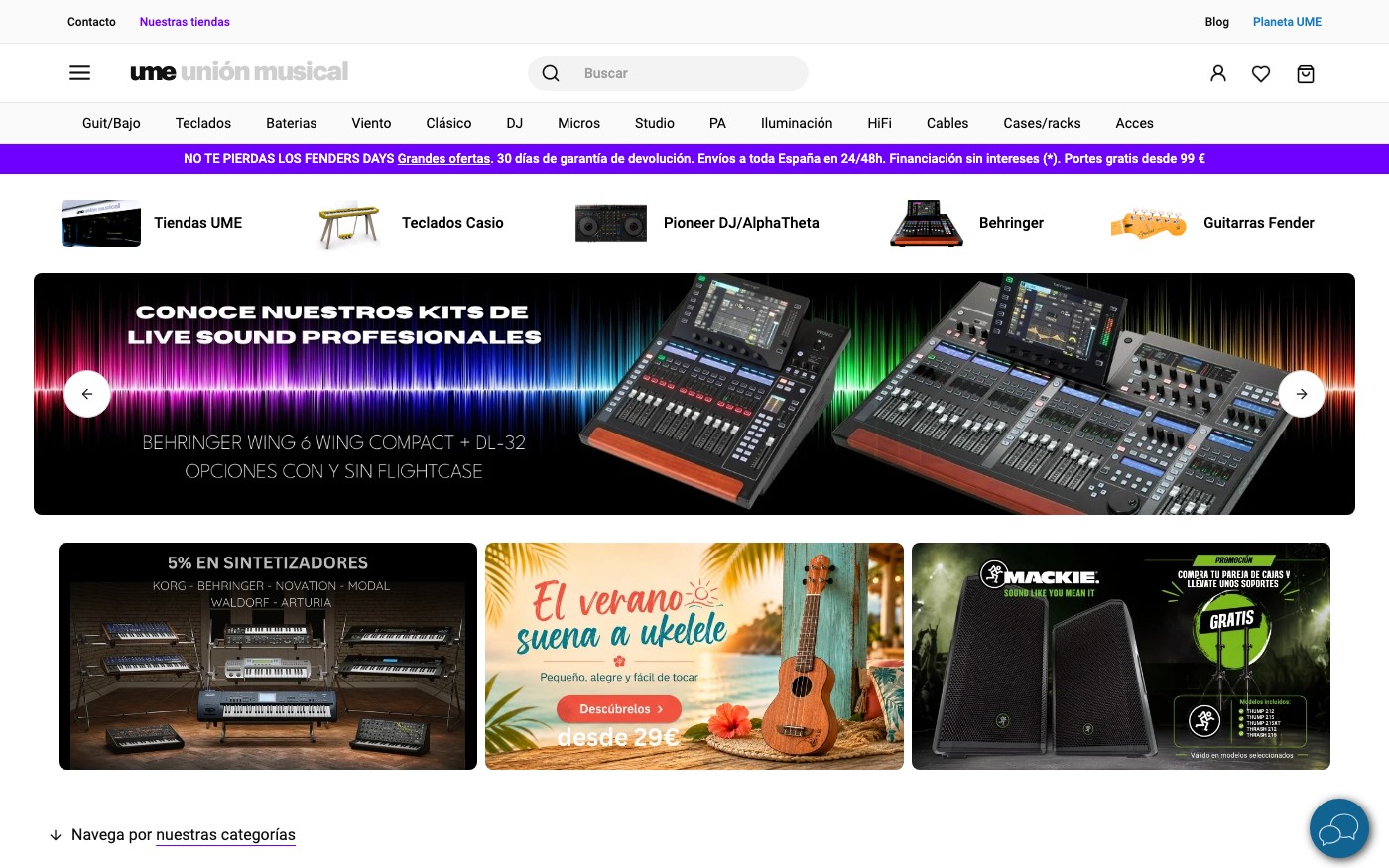 Captura de pantalla de la home de Unión Musical