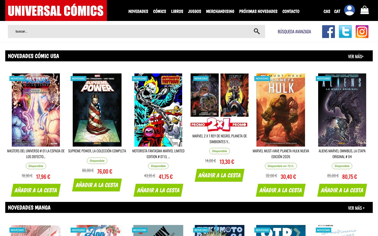 Captura limpia de la home oficial de Universal Cómics