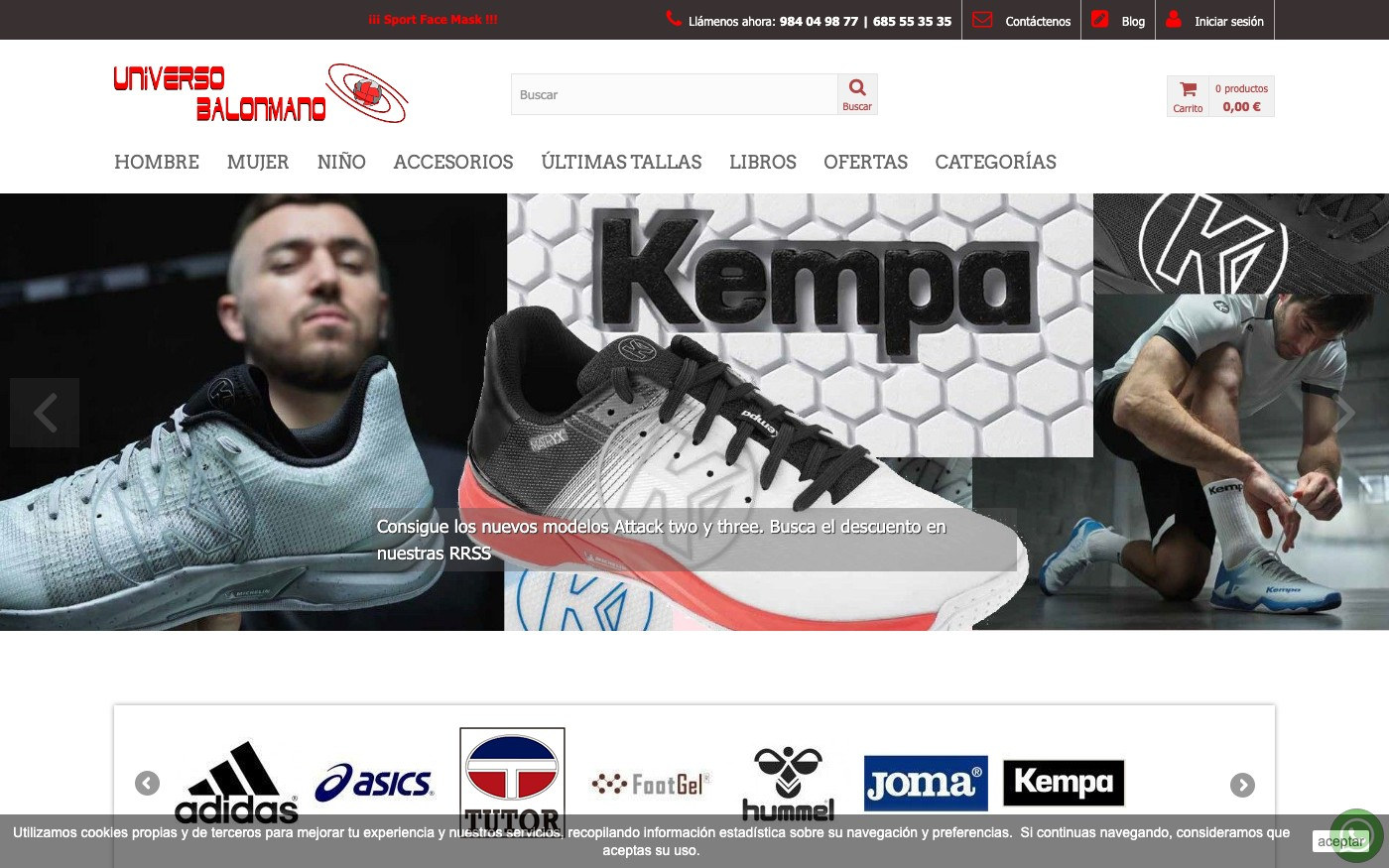 Captura de pantalla de la home de Universo Balonmano
