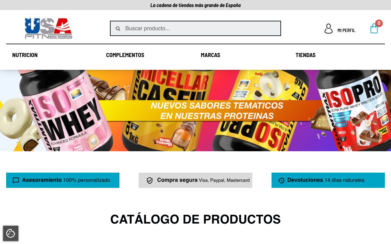 Captura de pantalla de la home de UsaFitness