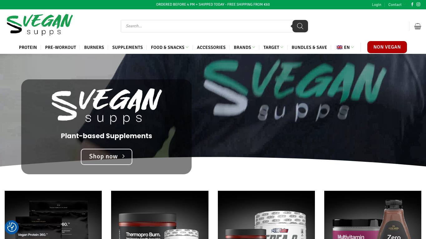 Captura de pantalla de la home de Vegan-Supps