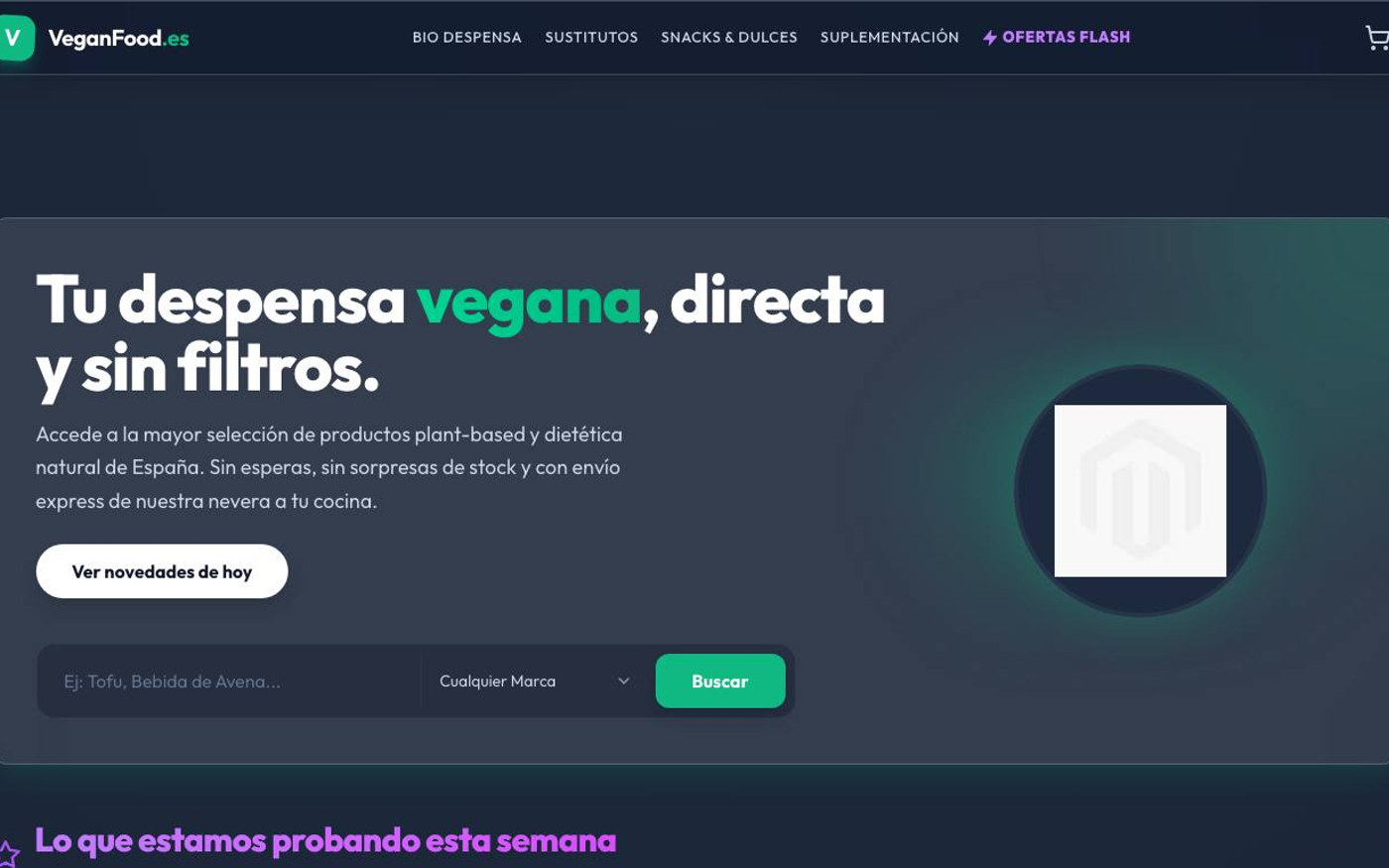 Captura de pantalla de la home de VeganFood.es