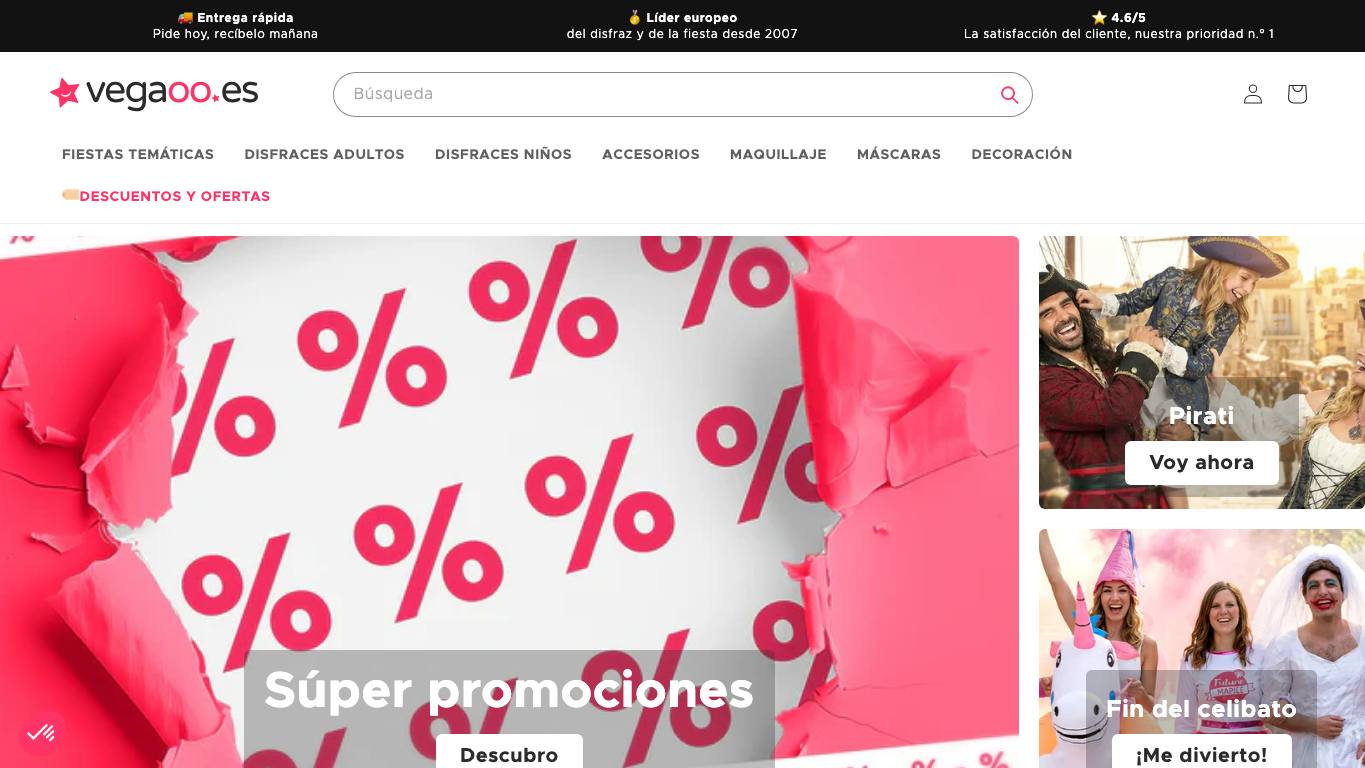 Captura de pantalla de la home de Vegaoo