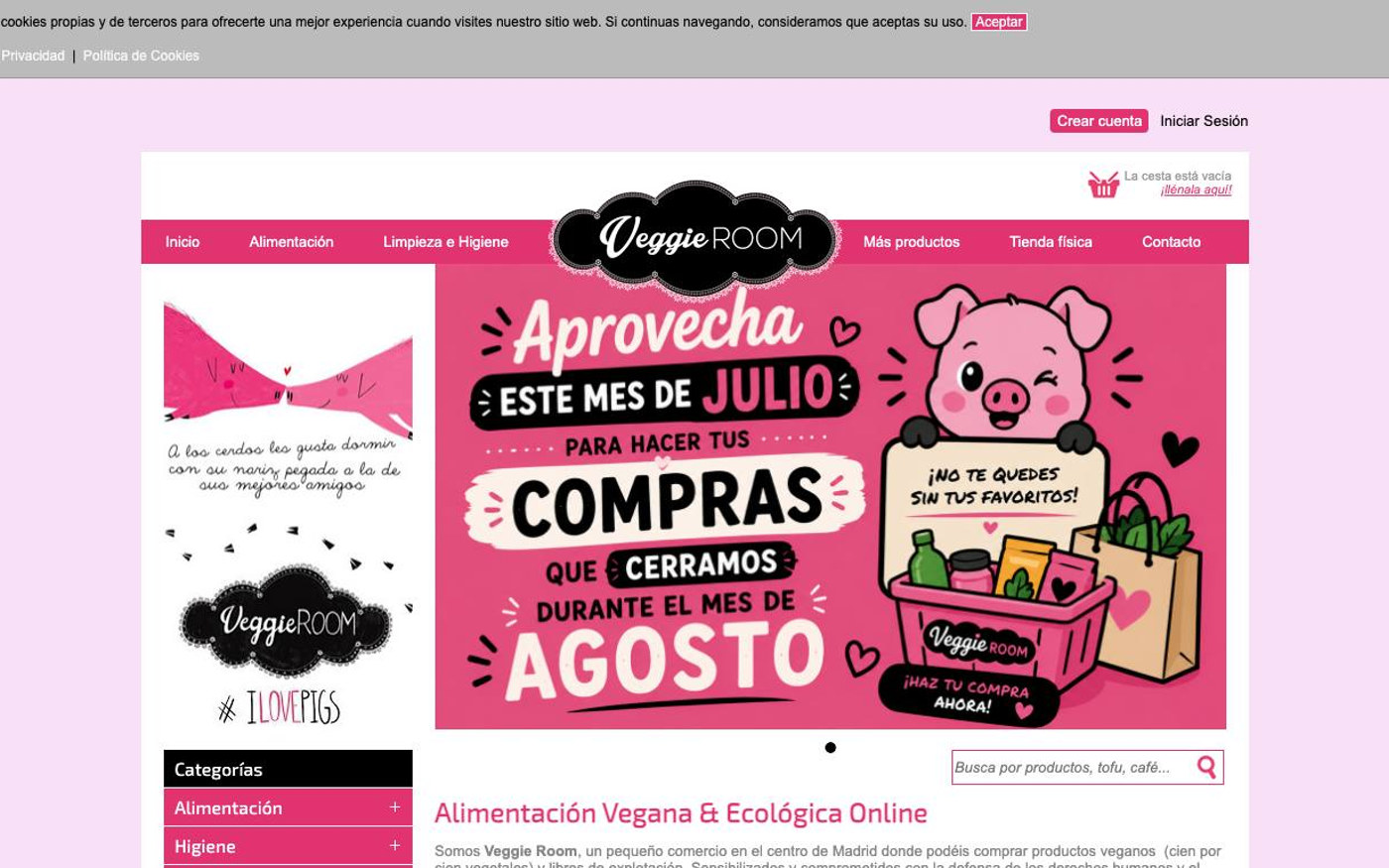 Captura limpia de la home oficial de Veggie Room