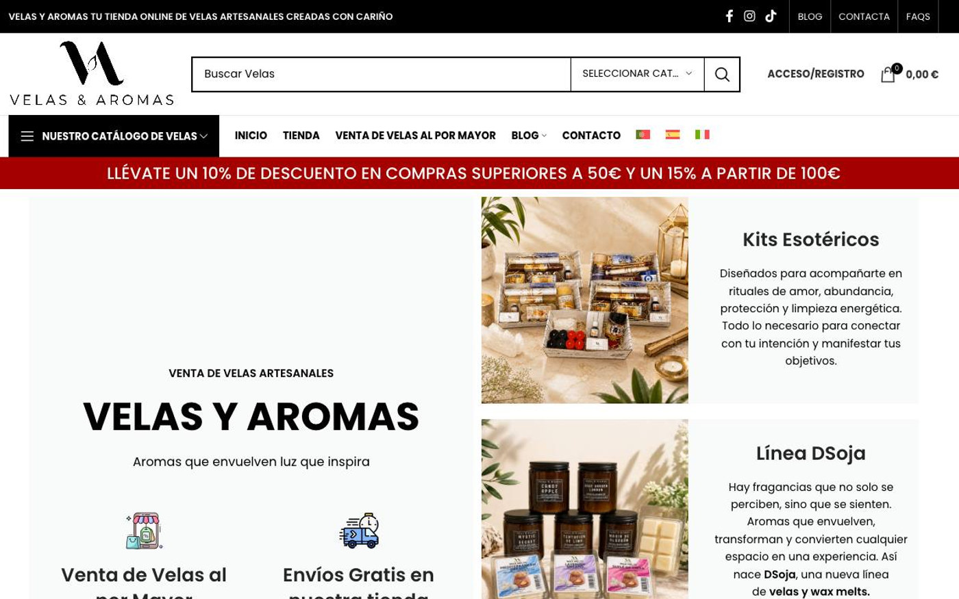 Captura limpia de la home oficial de Velas y Aromas