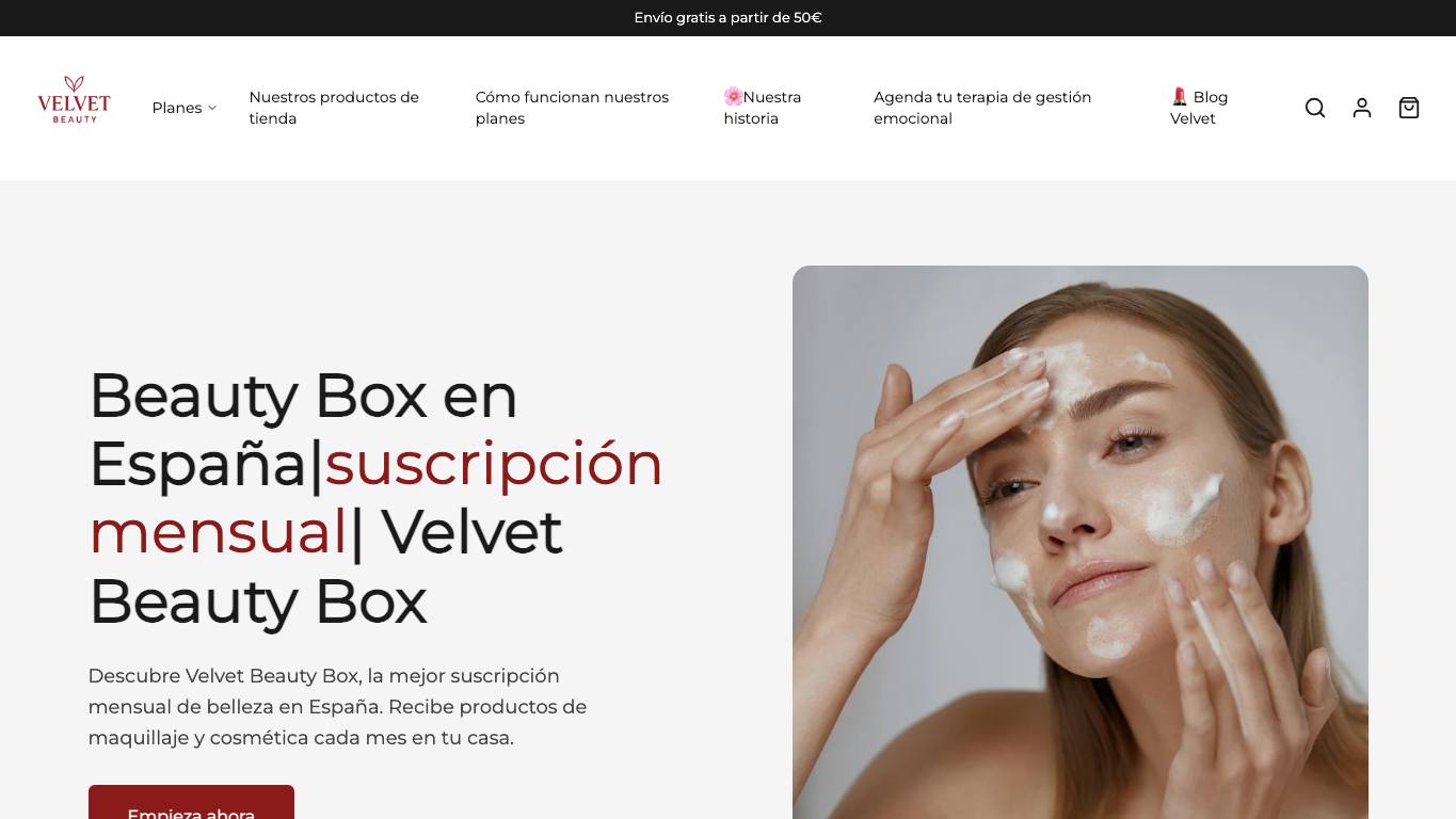 Captura limpia de la home oficial de Velvet Beauty Box