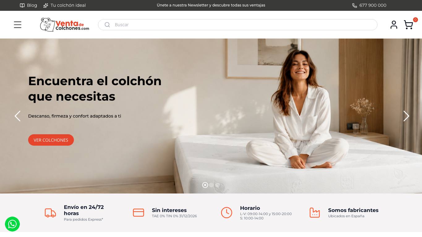 Captura limpia de la home oficial de Venta de Colchones