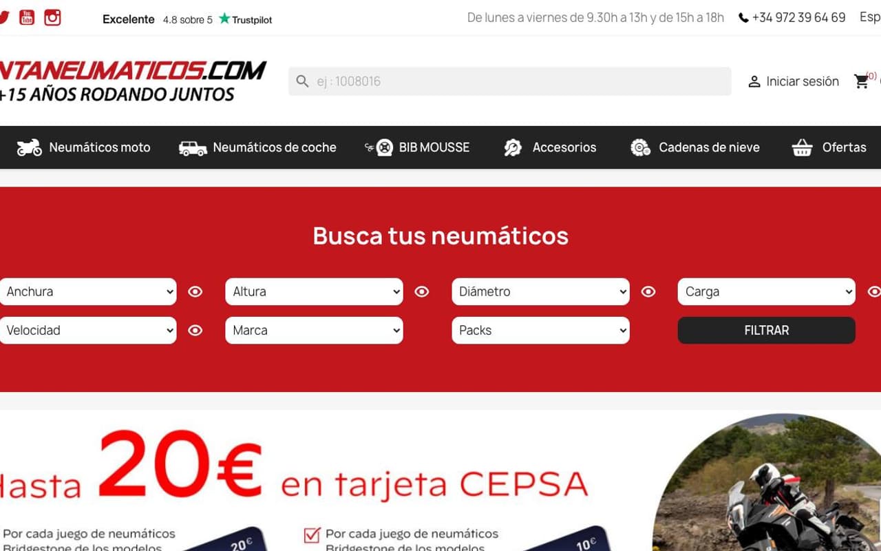 Captura de pantalla de la home de Ventaneumaticos