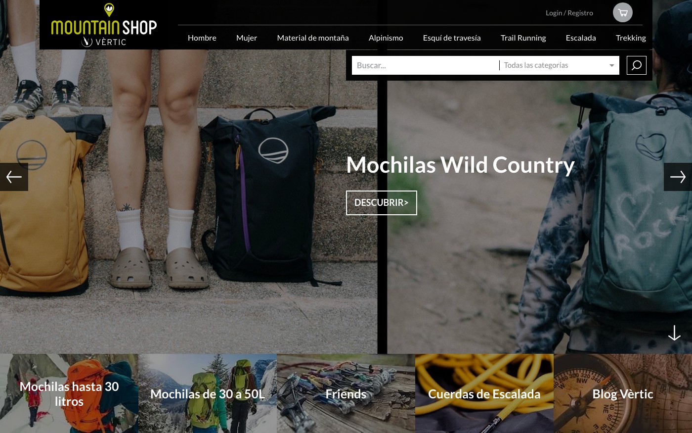 Captura limpia de la home oficial de Vertic Outdoor