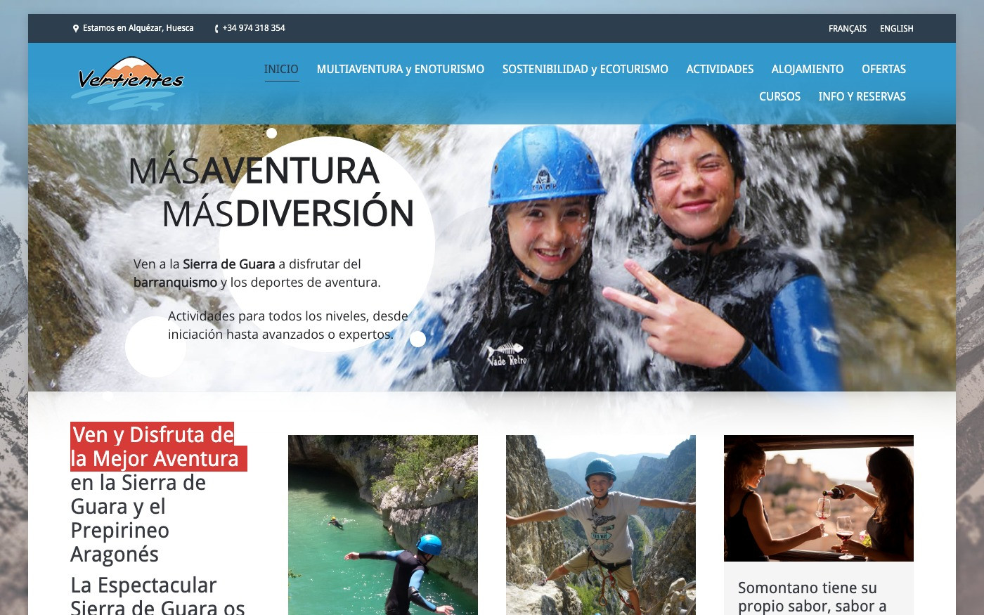Captura limpia de la home oficial de Vertientes Aventura