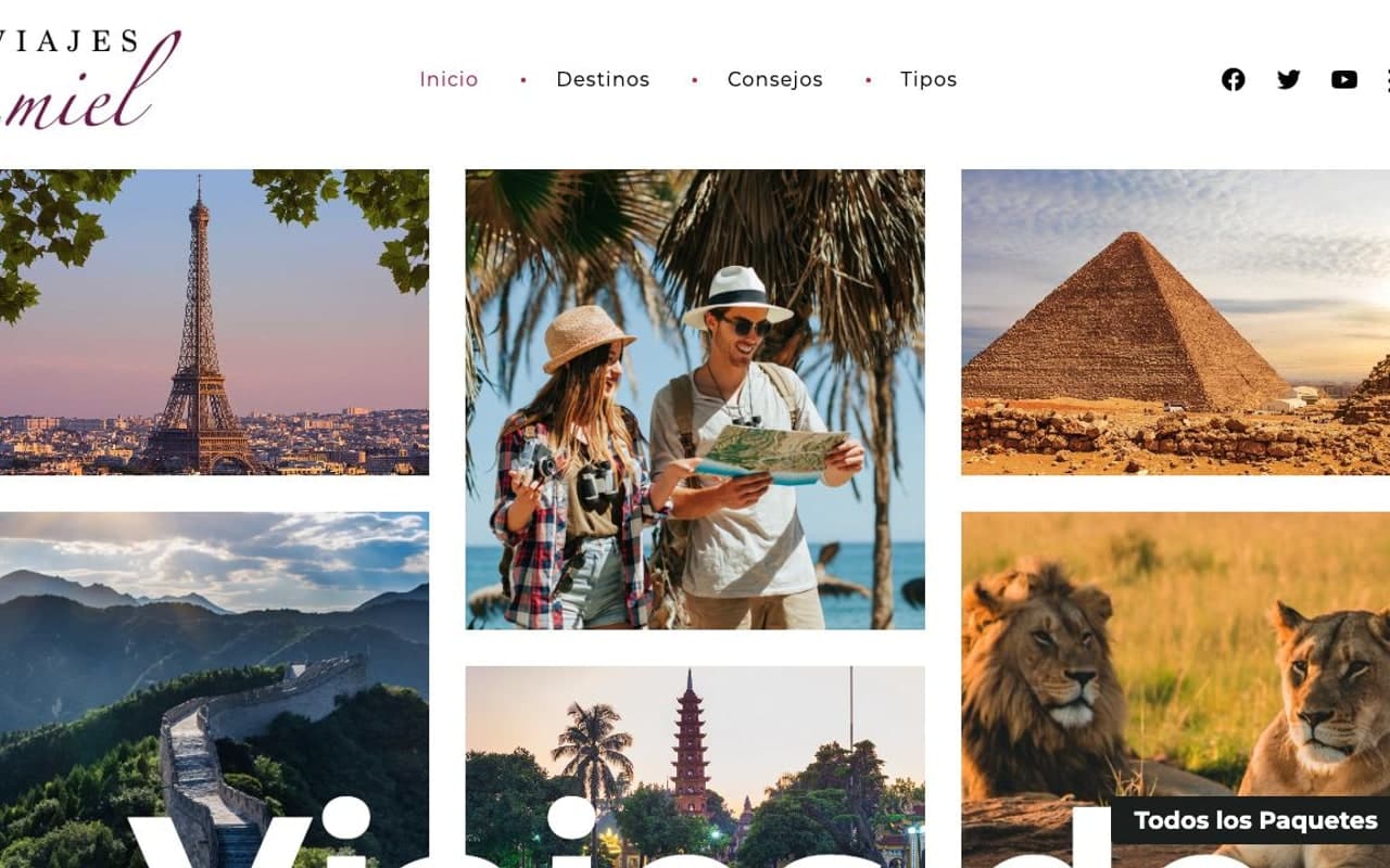 Captura de pantalla de la home de Viajes de Miel