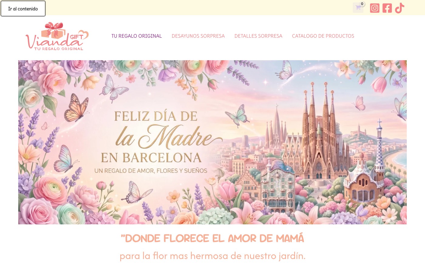 Captura de pantalla de la home de ViandaGift