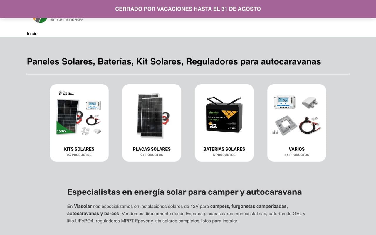 Captura limpia de la home oficial de Viasolar