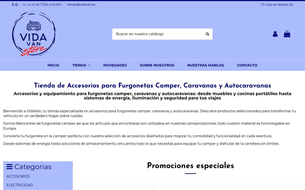 Captura limpia de la home oficial de Vidavanstore