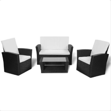 vidaXL Set de muebles de jardín 4 pzas y cojines ratán sintético negro