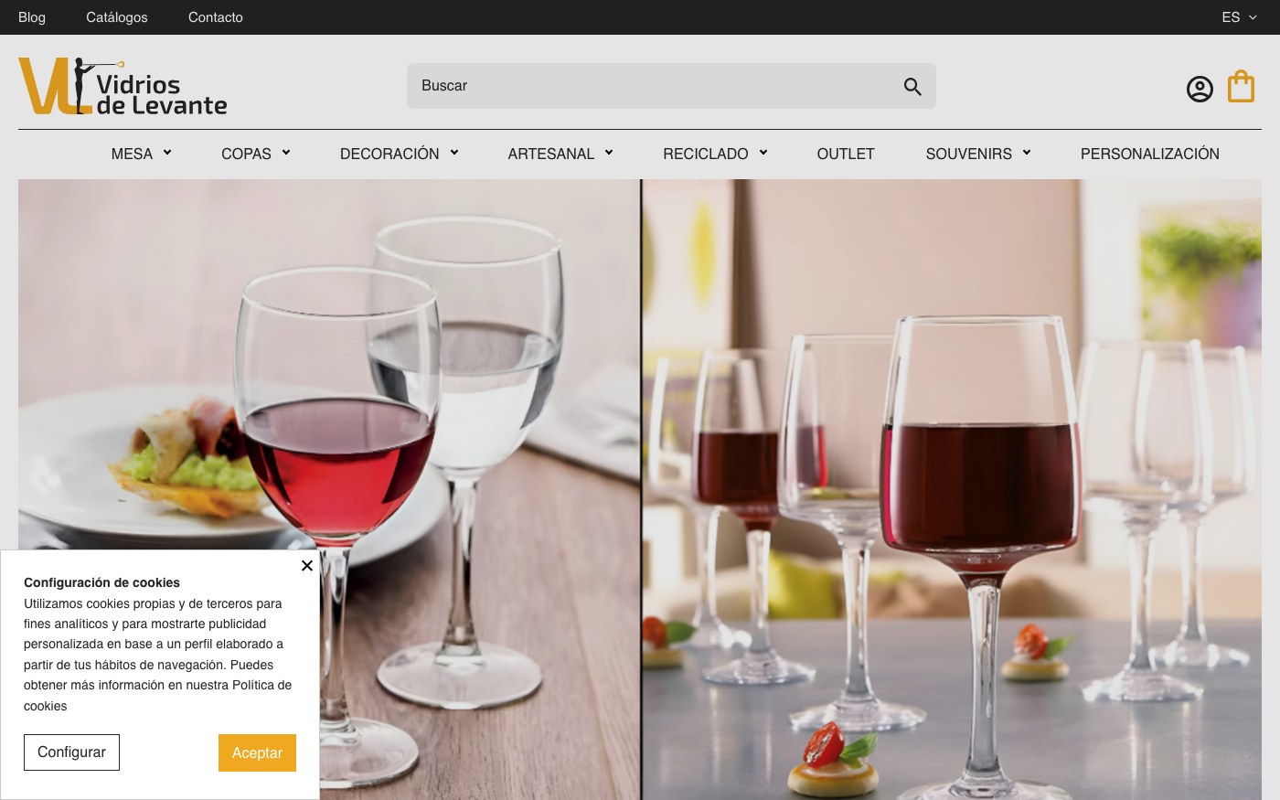 Captura limpia de la home oficial de Vidrios de Levante