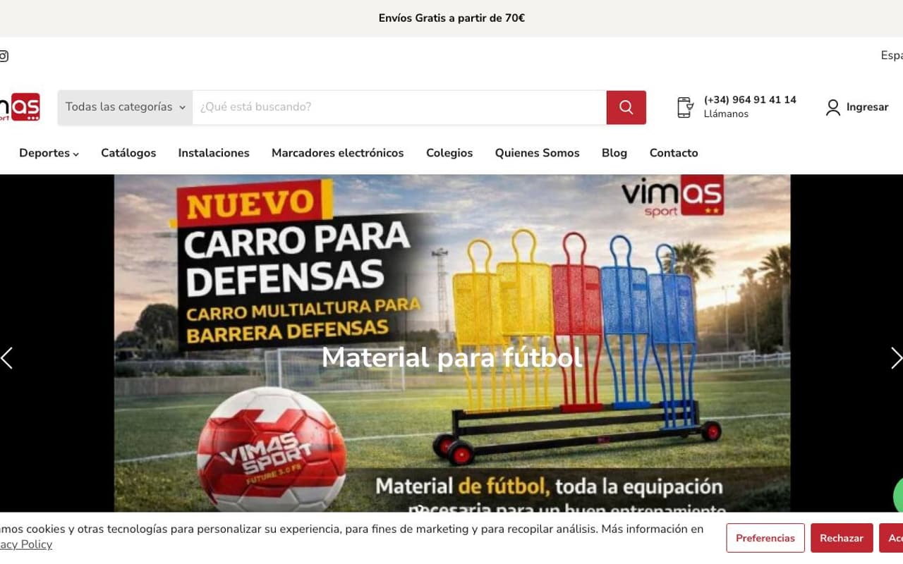 Captura de pantalla de la home de Vimas Sport