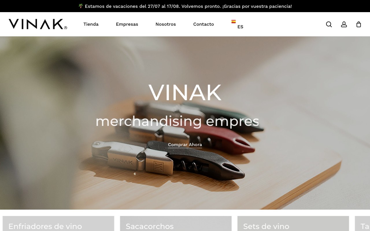 Captura limpia de la home oficial de VINAK