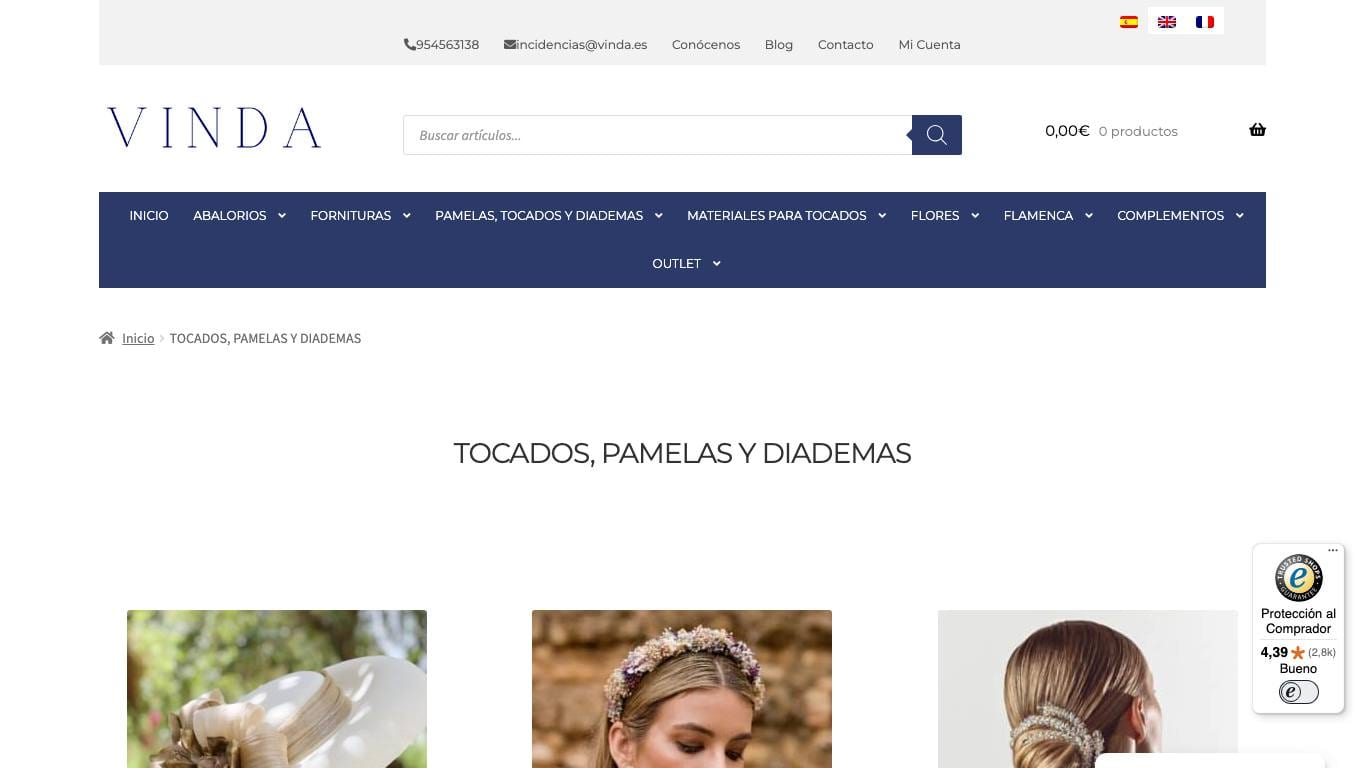 Captura limpia de la home oficial de Vinda Store